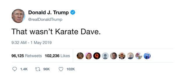 Illustration for article titled National Security Crisis: The White House Is In Panic Mode After President Trump Tweeted ‘Karate Dave Is Coming To Kill Me’